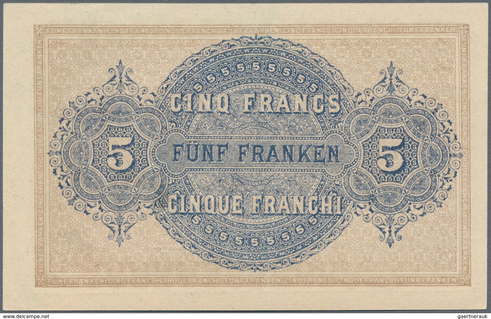Switzerland / Schweiz: La Caisse Fédérale 5 Francs 1914 With French Text On Front, P.14, Almost Perf - Suiza