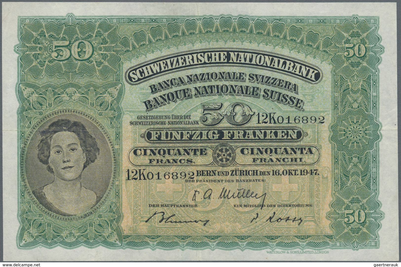 Switzerland / Schweiz: 50 Franken 1947, P.34o, Very Early Issue In Still Nice Condition With A Few F - Suiza