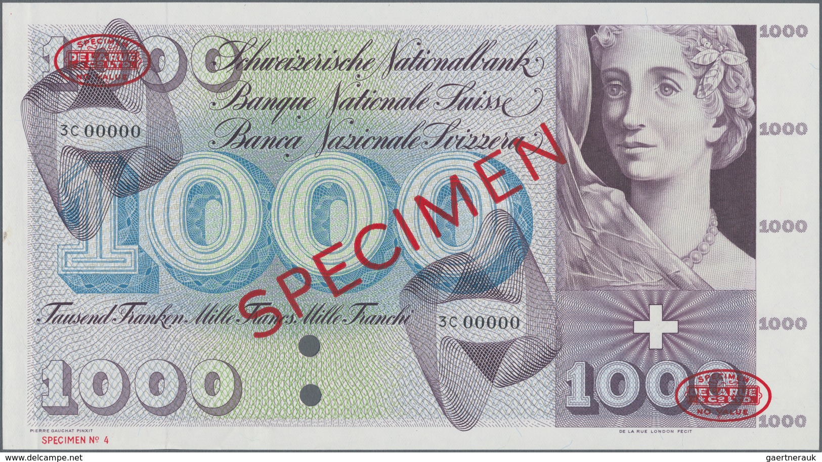 Switzerland / Schweiz: Schweizerische Nationalbank 1000 Franken (1954) TDLR SPECIMEN With Serial Num - Zwitserland