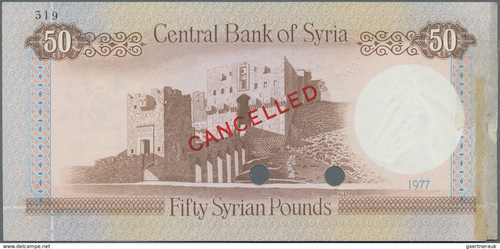 Syria / Syrien:  Central Bank Of Syria 50 Pounds 1977 SPECIMEN, P.103as, Zero Serial Number, Punch H - Syrië