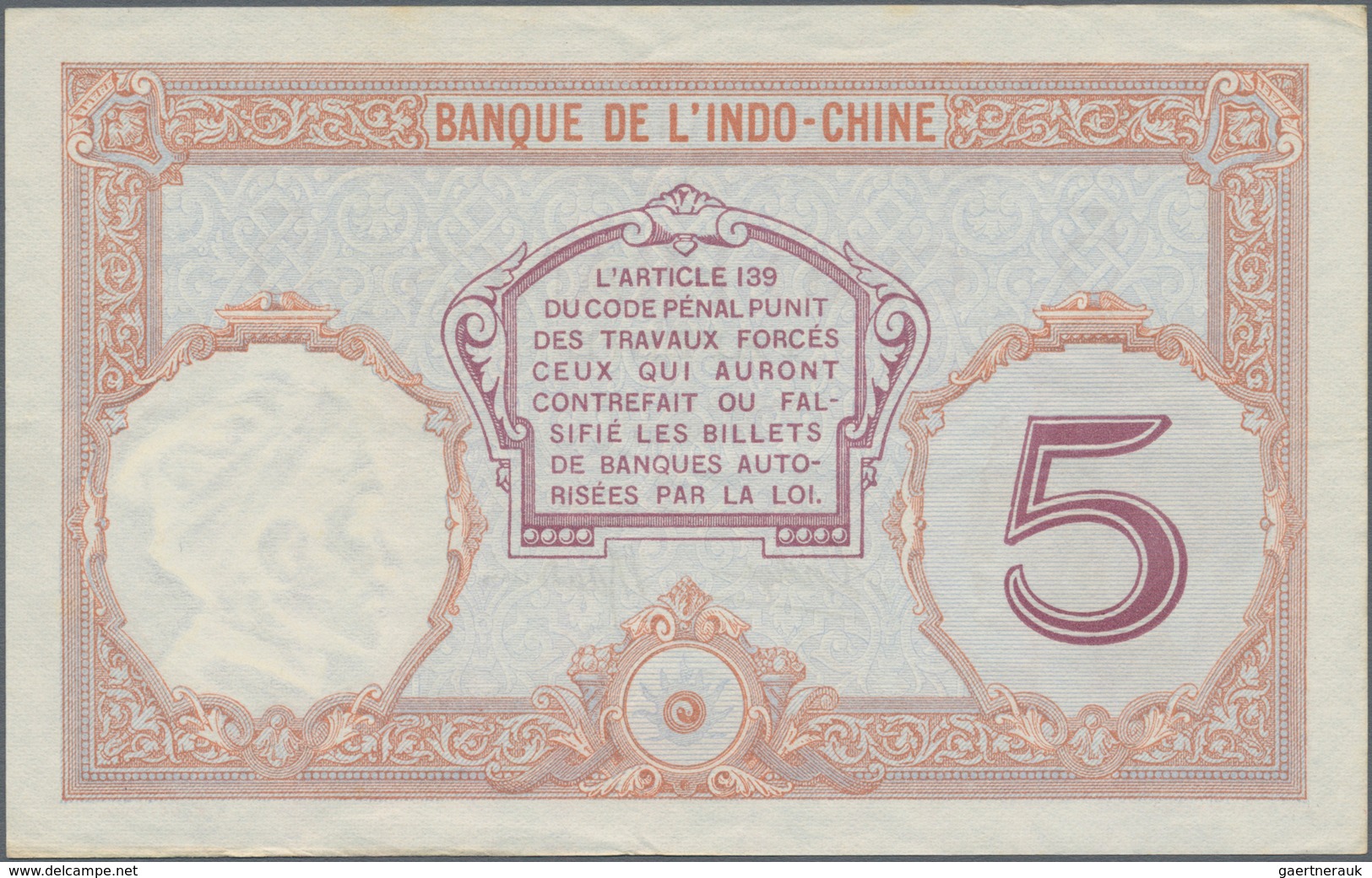 Tahiti: Banque De L'Indochine – Papeete 5 Francs ND(1927), P.11c, Great Condition With Strong Paper - Otros – Oceanía