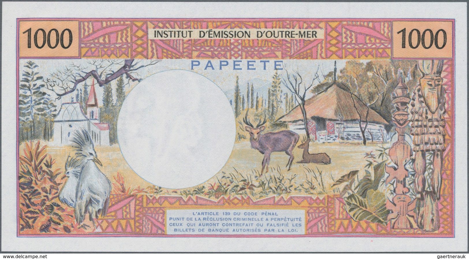 Tahiti: Institut D'Emission D'Outre-Mer – Papeete 1000 Francs ND(1985) With Signatures: Billecart & - Sonstige – Ozeanien