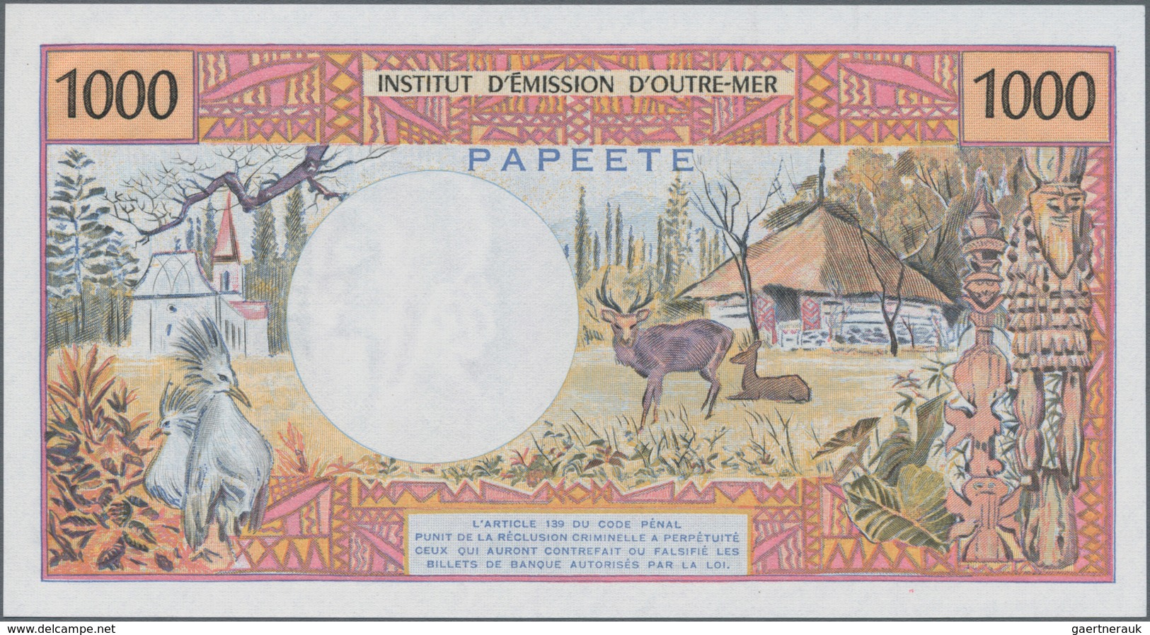 Tahiti: Institut D'Emission D'Outre-Mer – Papeete 1000 Francs ND(1985) With Signatures: Billecart & - Andere - Oceanië