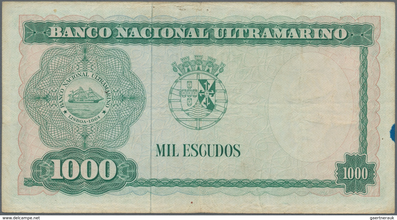 Timor: 1000 Escudos 1968, P.30, Lightly Toned Paper With Several Folds. Condition: F/F+ - Timor