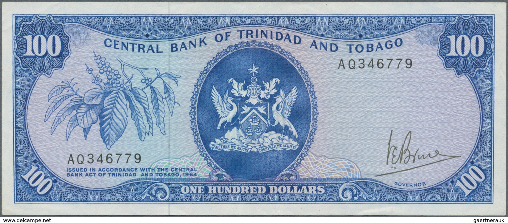 Trinidad & Tobago: 100 Dollars L.1964 With Signature: V. E. Bruce, P.35a, Very Nice With Bright Colo - Trinidad & Tobago