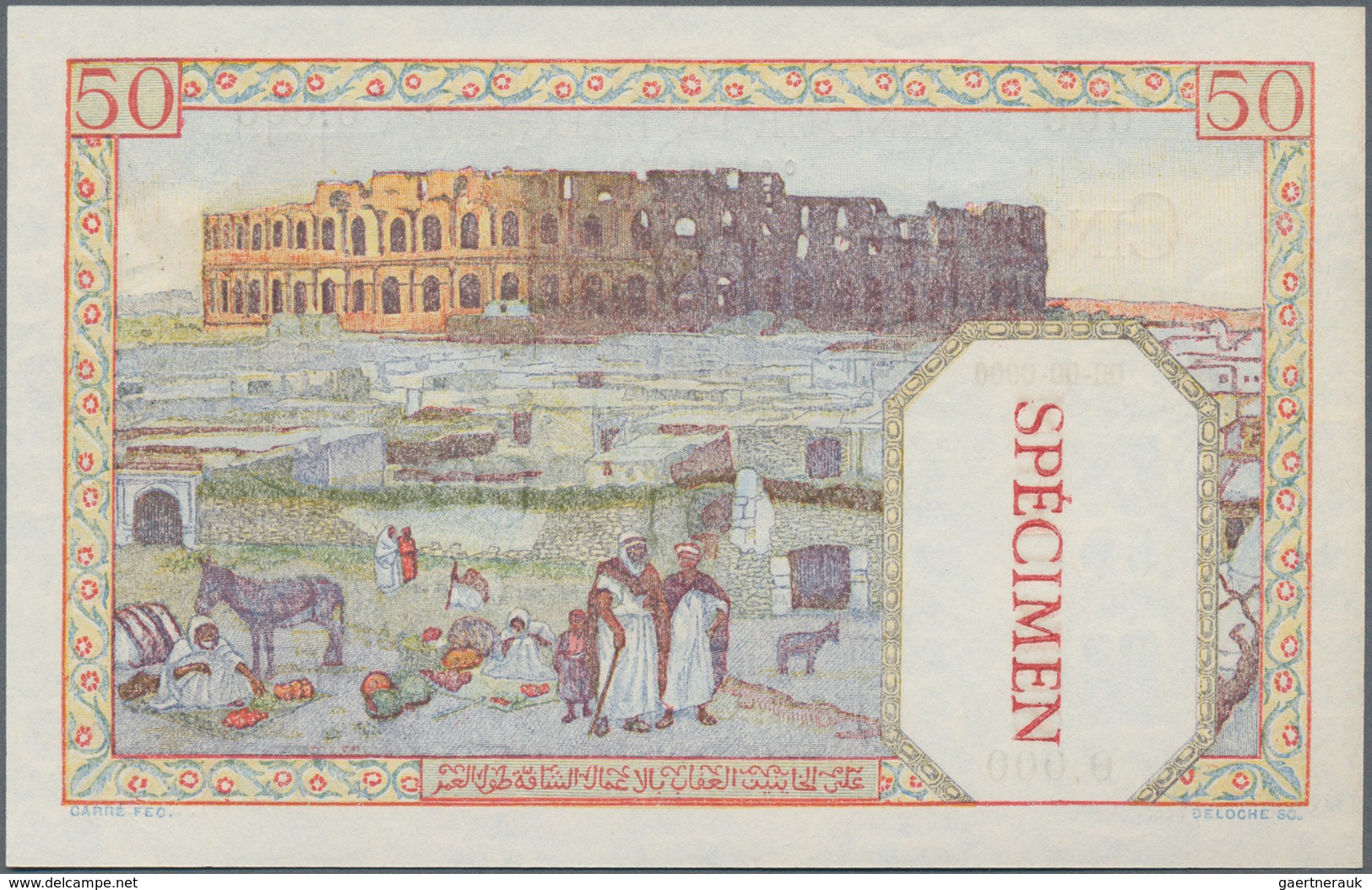 Tunisia / Tunisien:  Banque De L'Algérie – TUNISIE 50 Francs 1938-45 SPECIMEN, P.12s In Perfect UNC - Tunesien