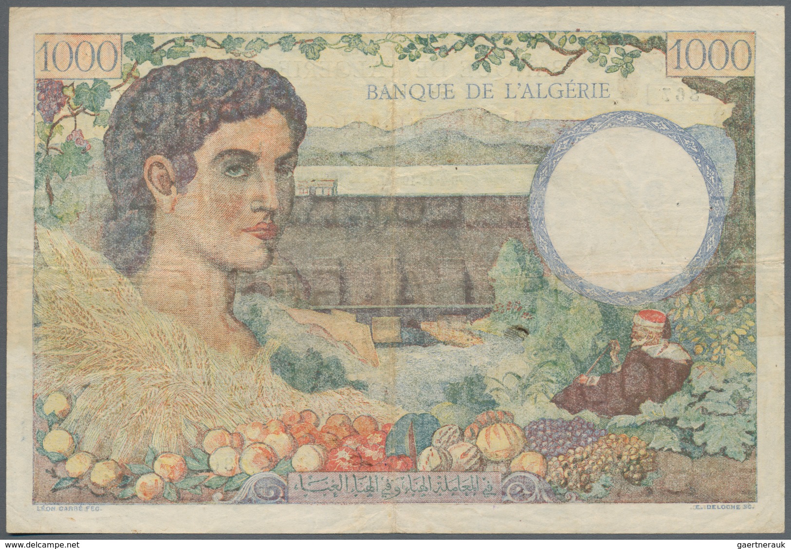 Tunisia / Tunisien: Banque De L'Algérie 1000 Francs 1942 With "TUNISIE" Overprint At Right On Algeri - Tusesië