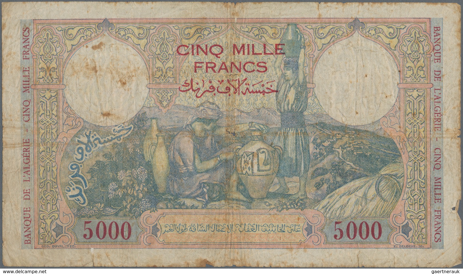 Tunisia / Tunisien: 5000 Francs 1942, P.21, Toned Paper With Small Margin Splits And Small Holes And - Tunisia