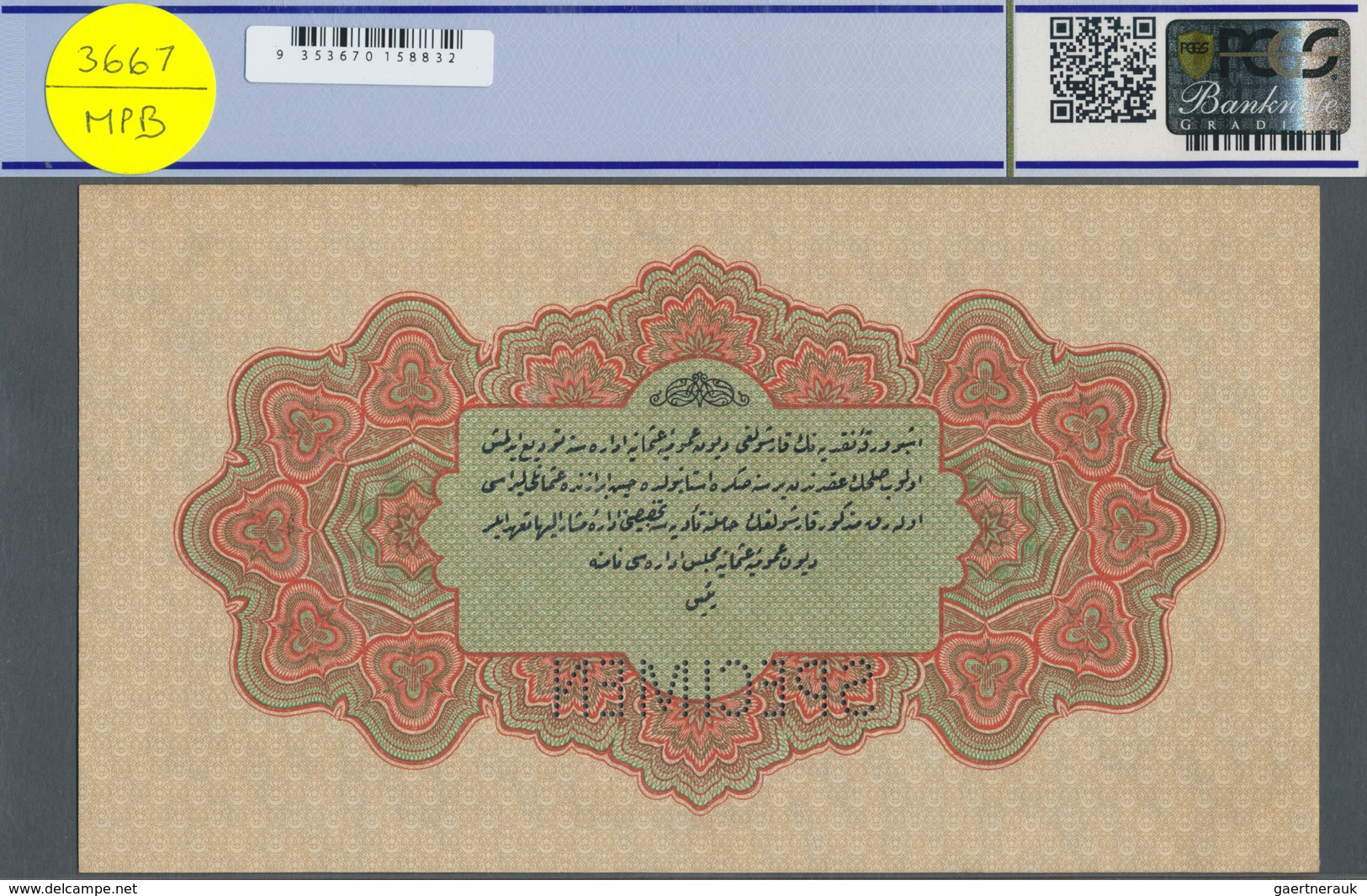 Turkey / Türkei: 1 Livre ND(1915-16) Specimen P. 73s In Condition: PCGS Graded 63 Choice UNC OPQ. - Turkije