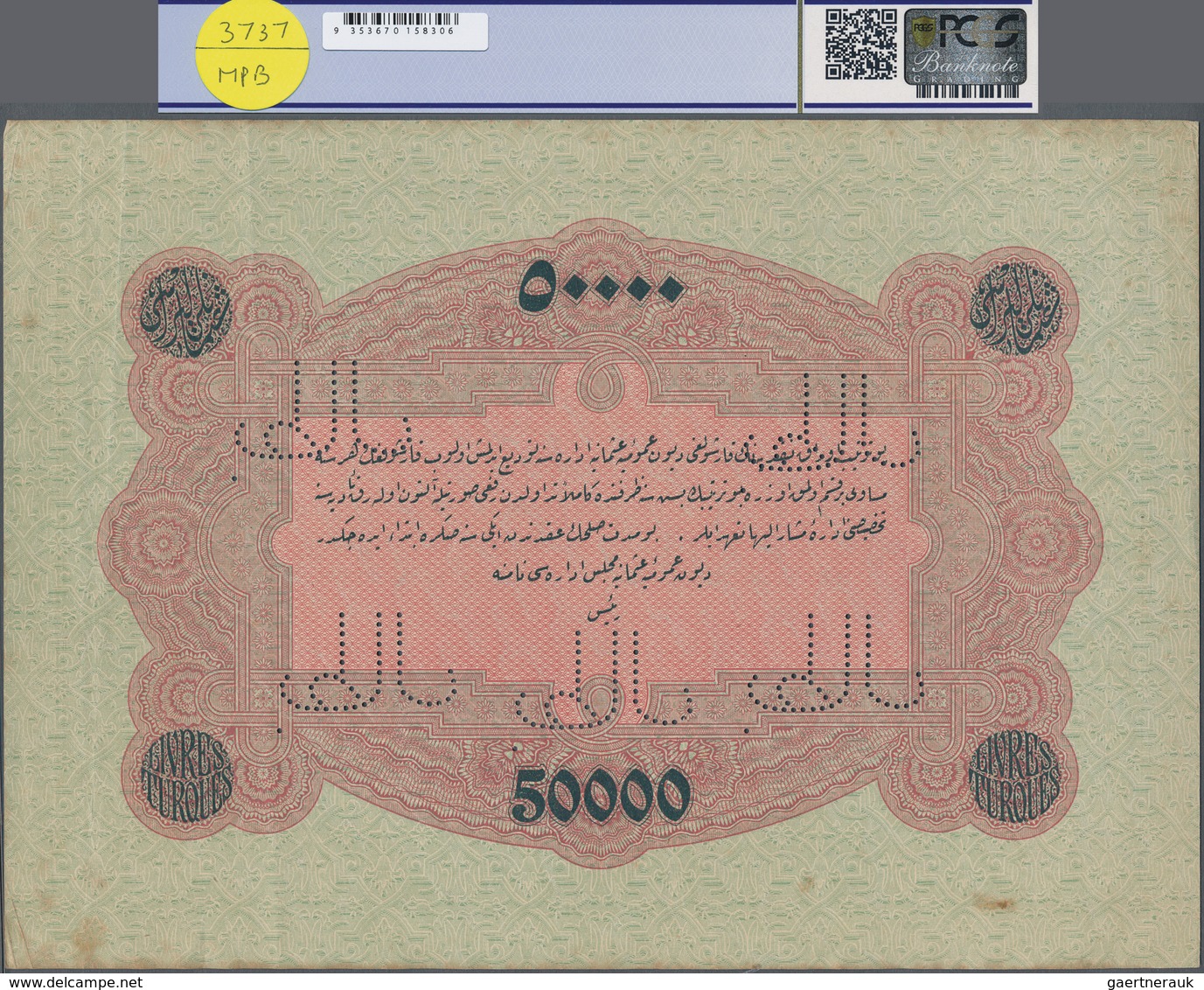 Turkey / Türkei: Highly Rare Specimen Banknote Of 50.000 Livres ND(1916-17) AH1332, RS-4-11, With Ar - Turquia