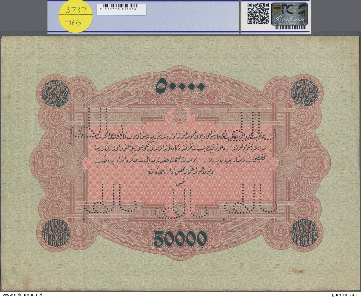 Turkey / Türkei: Highly Rare Specimen Banknote Of 50.000 Livres ND(1916-17) AH1332, RS-4-11, With Ar - Turkije