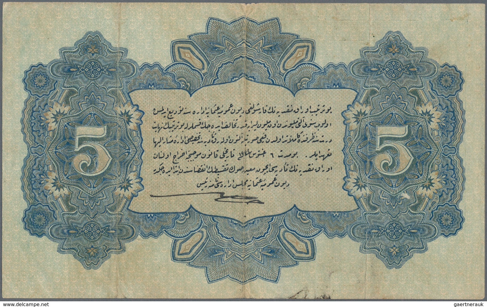 Turkey / Türkei: 5 Livres Turques AH1333 (1914), P.104, Rare Note In Great Original Shape, Verticall - Türkei