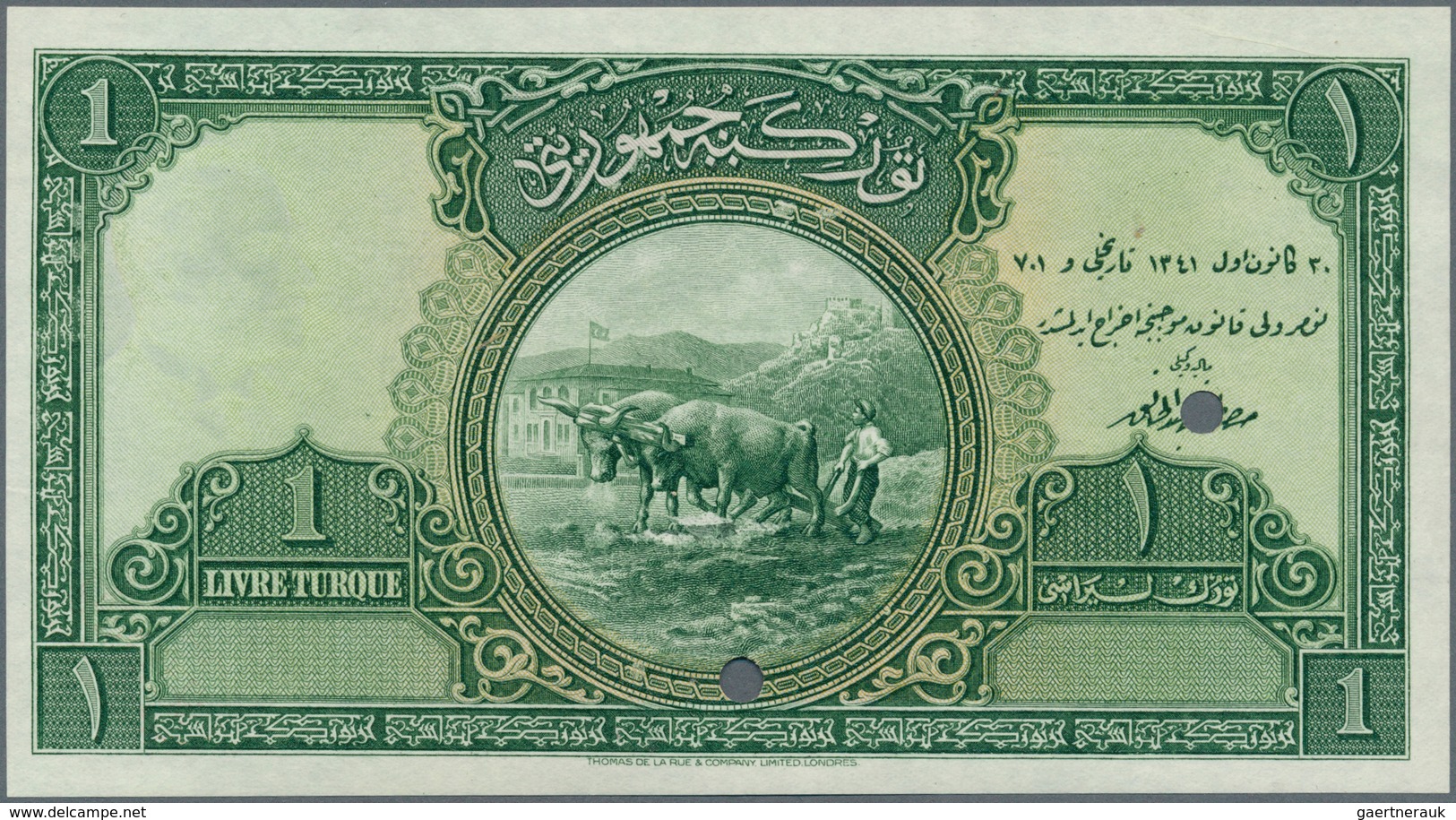 Turkey / Türkei: 1 Livre L.1341 (1926) De La Rue SPECIMEN, P.119s In Perfect UNC Condition - Turkije