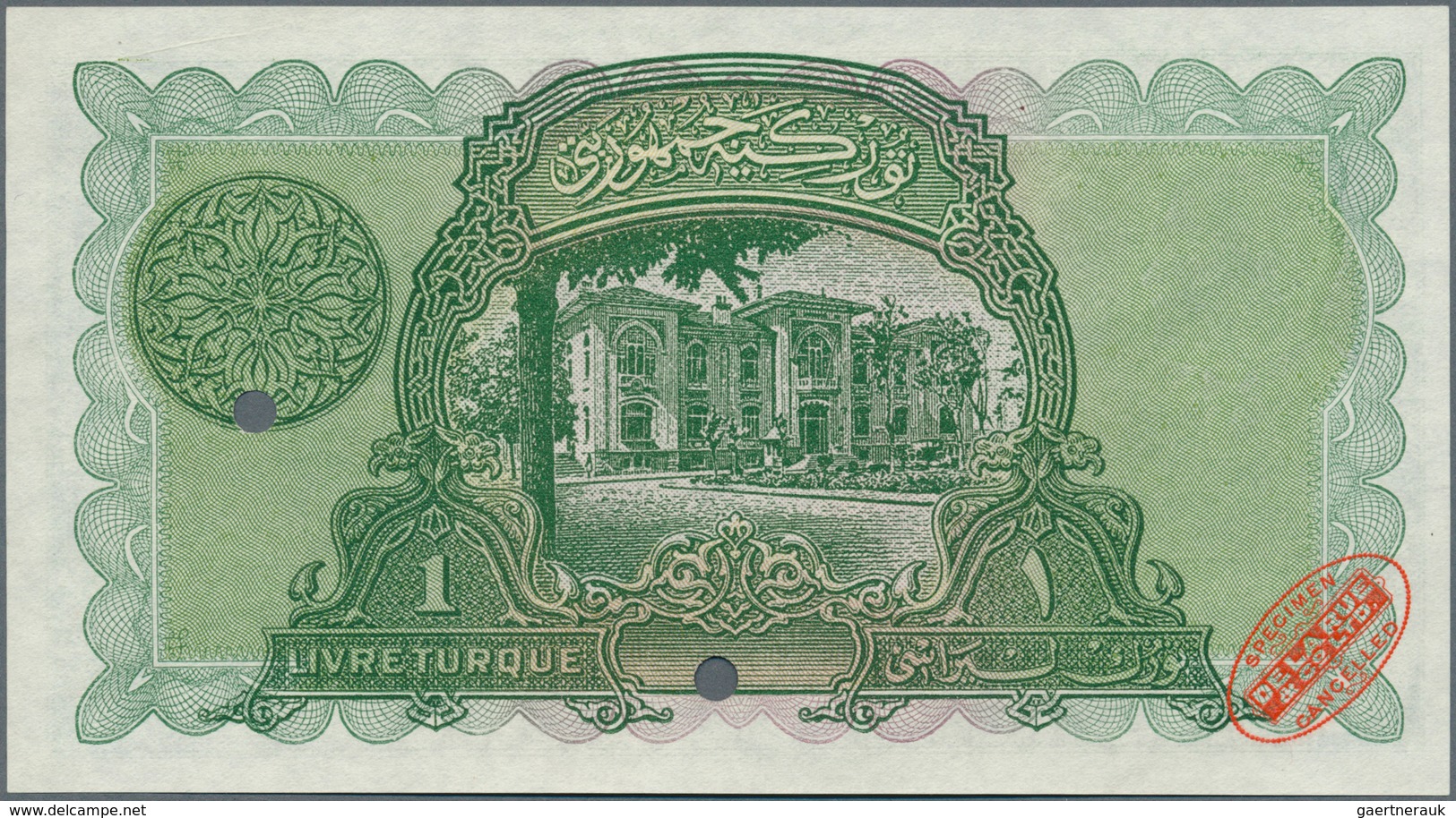 Turkey / Türkei: 1 Livre L.1341 (1926) De La Rue SPECIMEN, P.119s In Perfect UNC Condition - Turquia