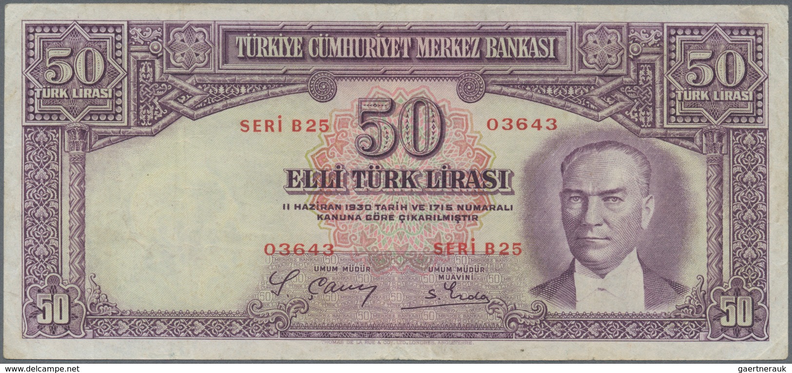 Turkey / Türkei: 50 Lirasi L. 1930 (1937-1939) "Atatürk" - 2nd Issue, P.129, Very Rare Note In Great - Türkei