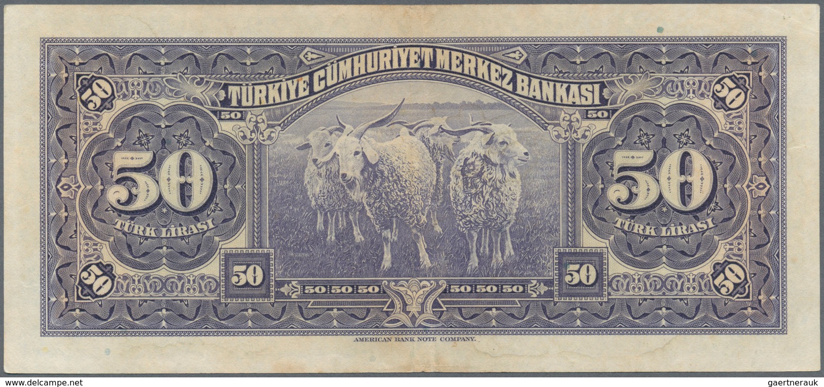 Turkey / Türkei: 50 Lirasi L. 1930 (1942-1947) "İnönü" - 3rd Issue, P.142a, Two Times Vertically Fol - Türkei
