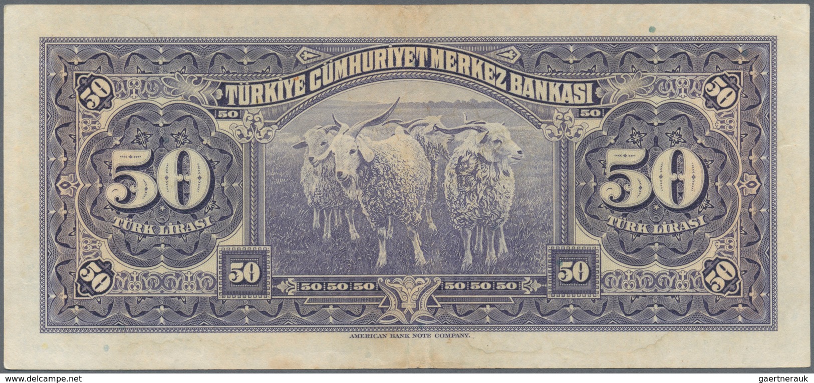 Turkey / Türkei: 50 Lirasi L. 1930 (1942-1947) "İnönü" - 3rd Issue, P.142a, Two Times Vertically Fol - Turkije