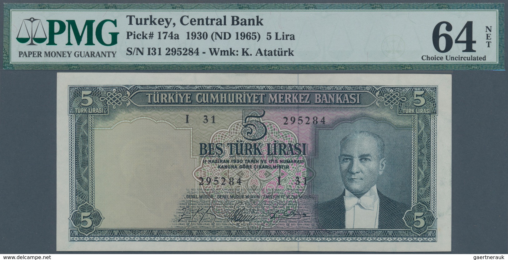 Turkey / Türkei: 5 Lirasi L. 1930 (1951-1965) "Atatürk" - 5th Issue In Almost Perfect Condition With - Turkije