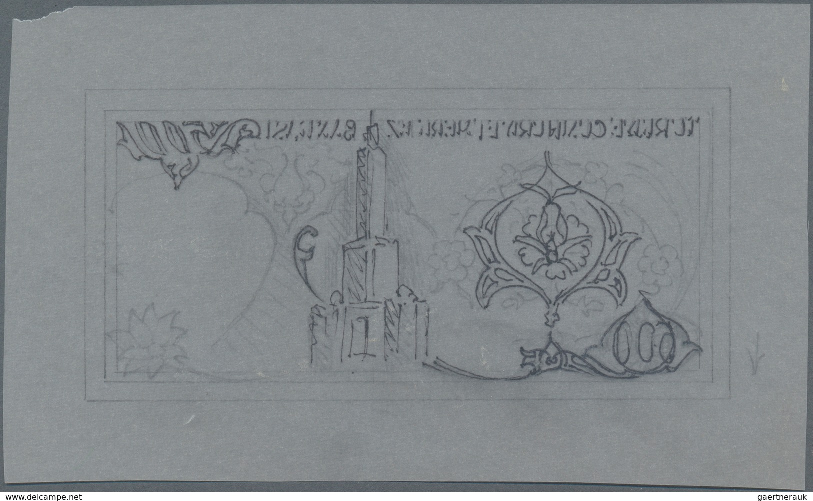 Turkey / Türkei: Hand Drawn Pencil Sketch For A 500 Lira Banknote On Parchment Paper With A Design F - Turquia