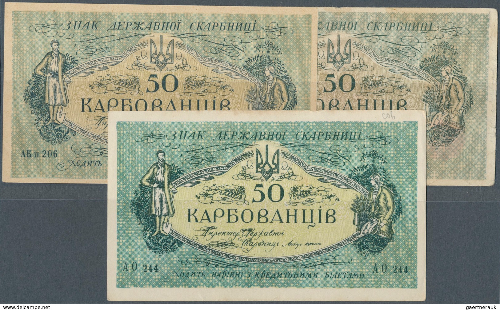 Ukraina / Ukraine: Set Of 3 Notes 50 Karbovantsiv ND(1918) And ND(1920), Containing P. 4a With AO Pr - Oekraïne