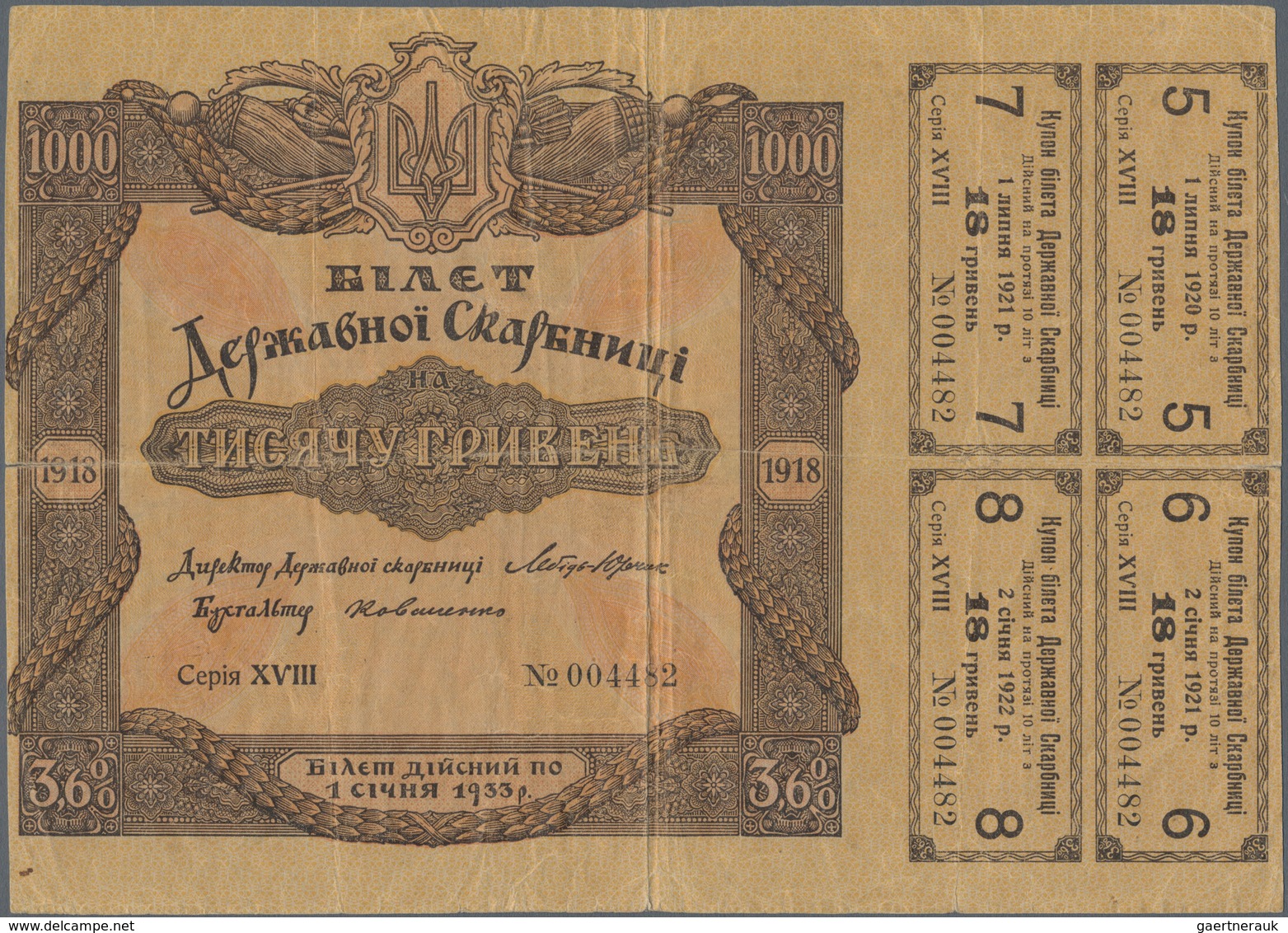 Ukraina / Ukraine: 200 And 1000 Hryven 1918, P.14, 15 In F/F+ Condition. (2 Pcs.) - Ukraine