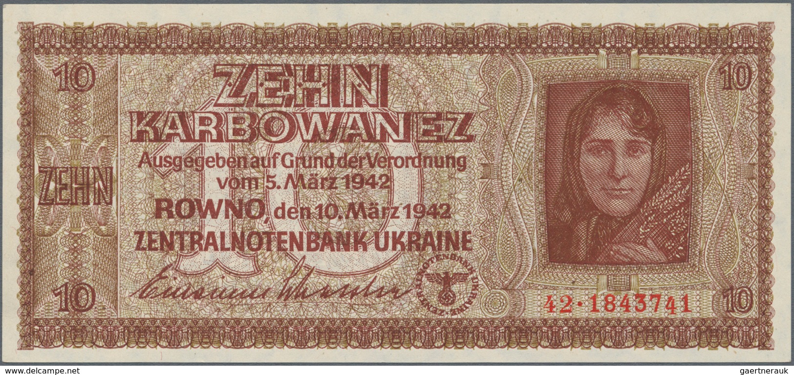 Ukraina / Ukraine: German Occupation WW II, Zentralnotenbank Ukraine 1942 Set With 3 Banknotes 10, 1 - Oekraïne