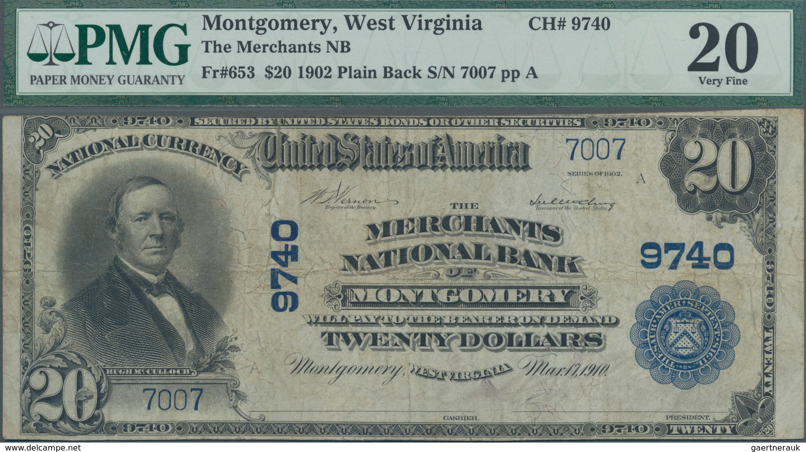United States Of America: The Merchants National Bank Of MONTGOMERY, West Virginia 20 Dollars Series - Otros & Sin Clasificación