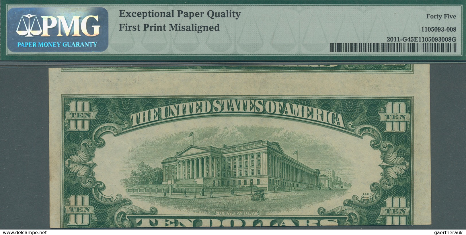 United States Of America: 10 Dollars 1950A Fr#2011-G, Misalignment ERROR On Back, Front Side Correct - Sonstige & Ohne Zuordnung