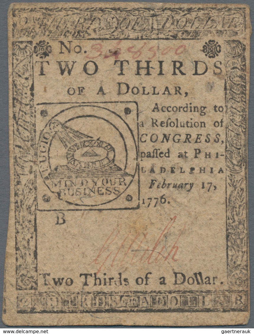 United States Of America: Continental Congress, Philadelphia PA, 2/3 Dollar 1776, P.S122, Fantastic - Andere & Zonder Classificatie