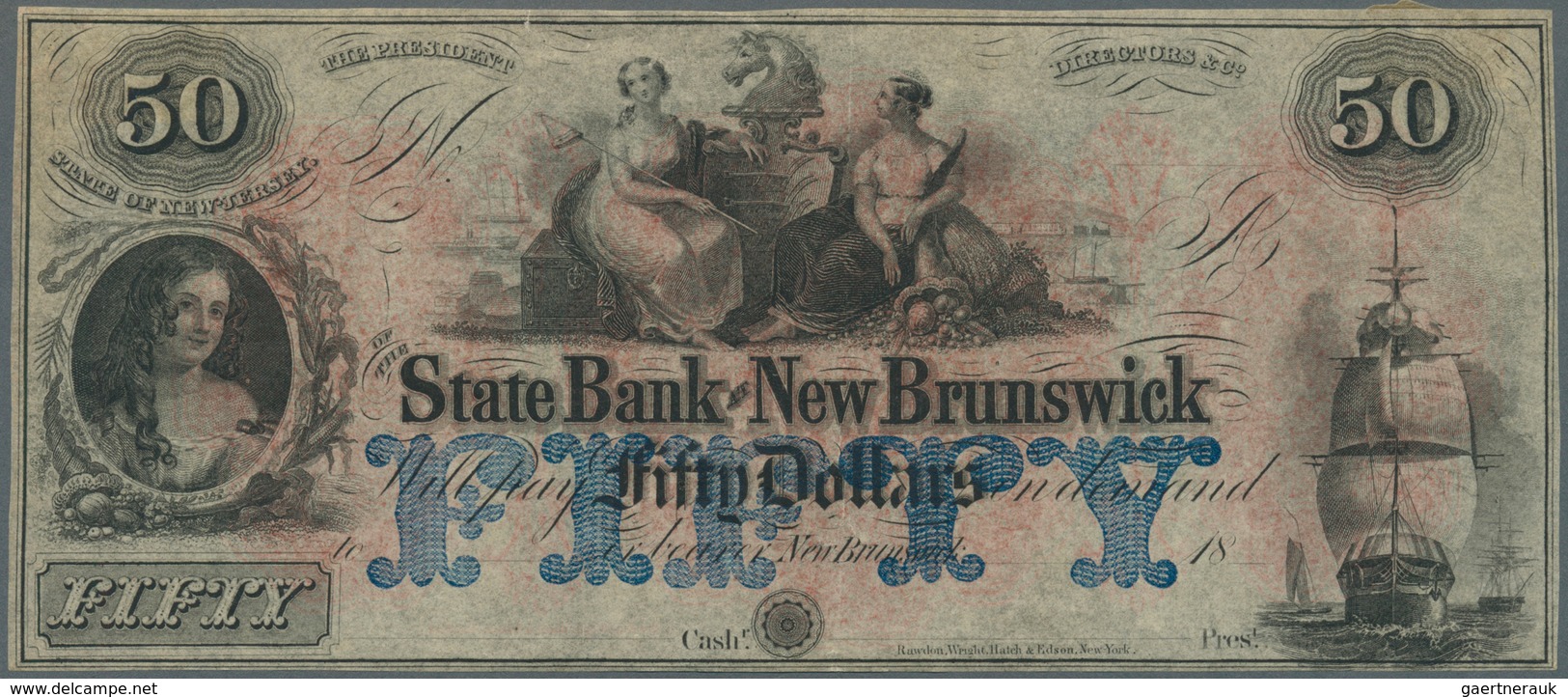 United States Of America: New Jersey, State Bank At New Brunswick 50 Dollars 18xx Remainder Without - Andere & Zonder Classificatie