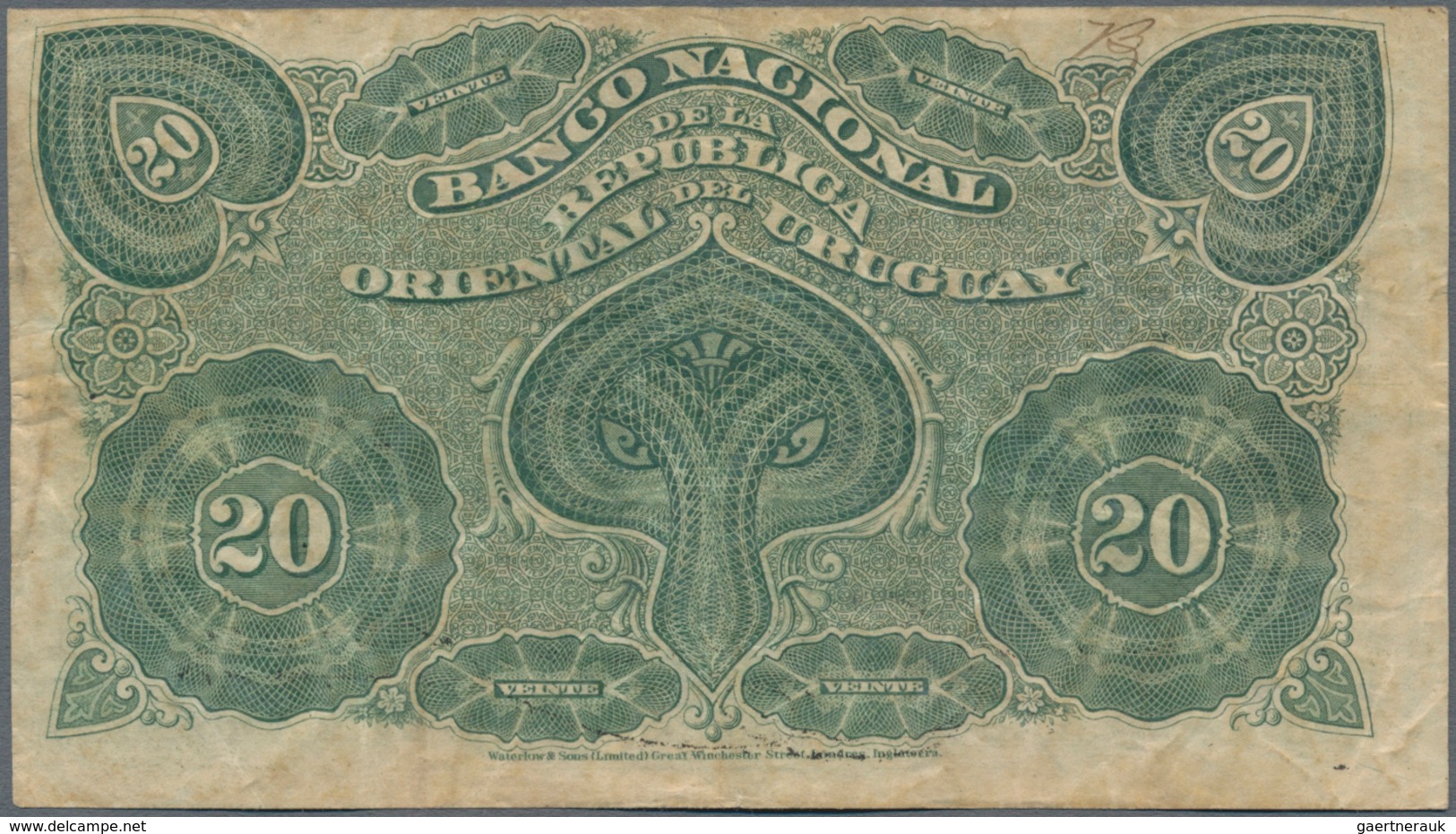 Uruguay: El Banco De La Republica Oriental Del Uruguay 20 Centesimos 1887, P.A88a In About F Conditi - Uruguay