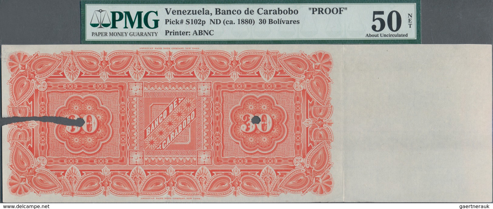 Venezuela: Banco De Carabobo Reverse Proof Of The 30 Bolivares ND(1880), P.S102p With Border Piece A - Venezuela