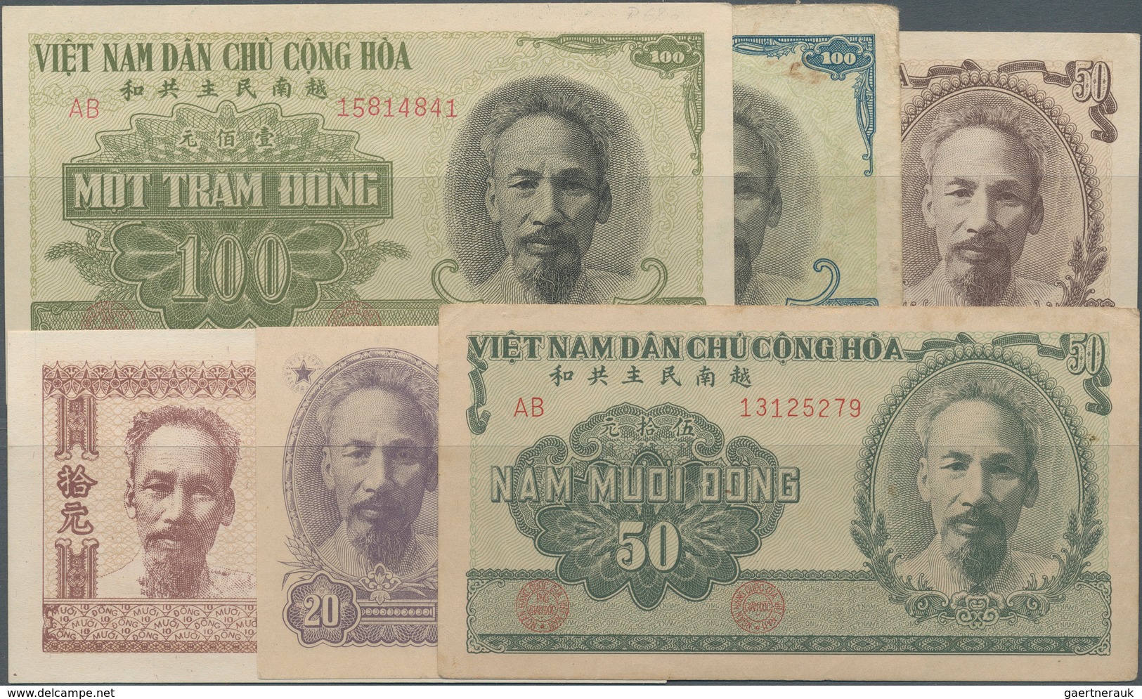 Vietnam: First Series Of The National Bank Of Vietnam 1951 With 6 Banknotes Including 10 Dong P.59a - Vietnam