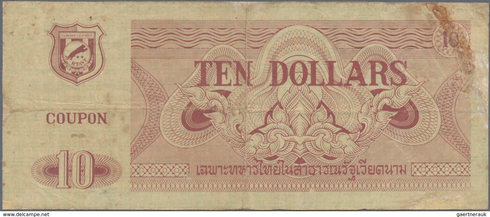 Vietnam: Lot with 7 banknotes including South Korea 1 Dollar MPC P.M29 (PMG 15), Thailand - Vietnam