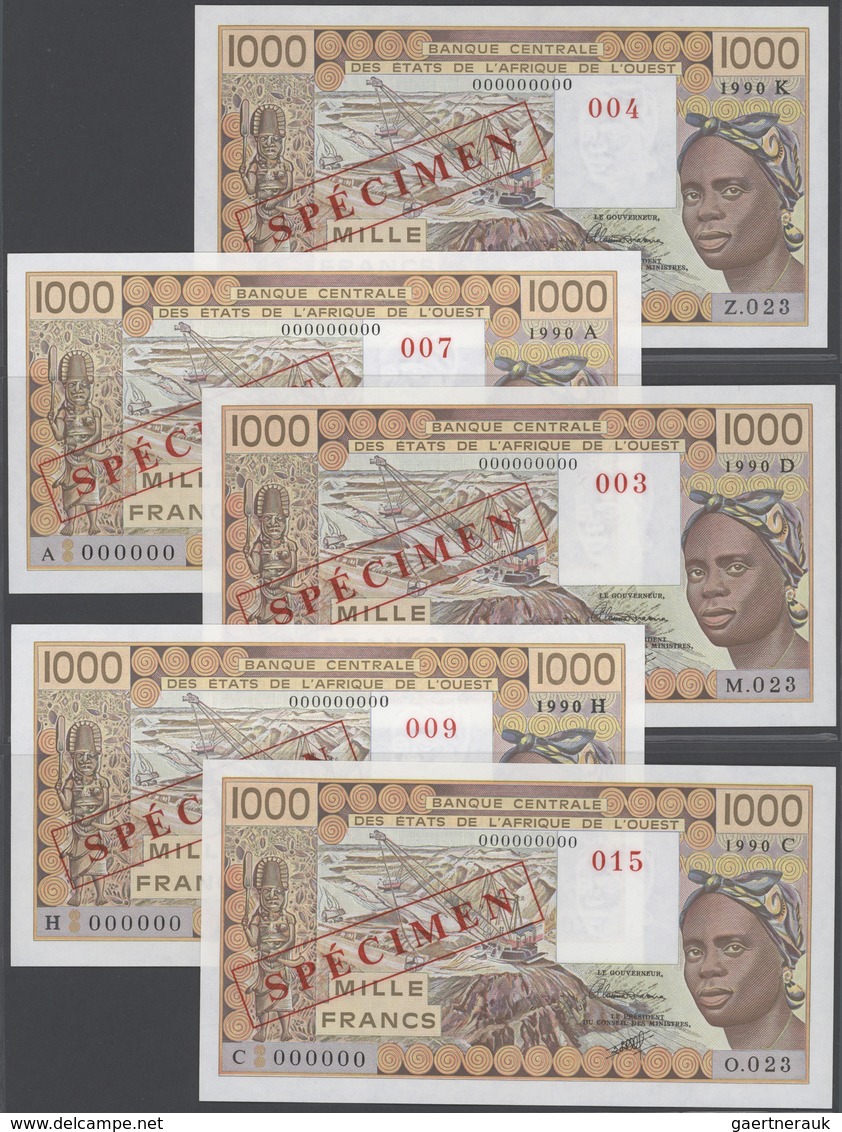 West African States / West-Afrikanische Staaten: Rare Set Of 5 Different Specimen Notes Of 1000 Fran - Westafrikanischer Staaten