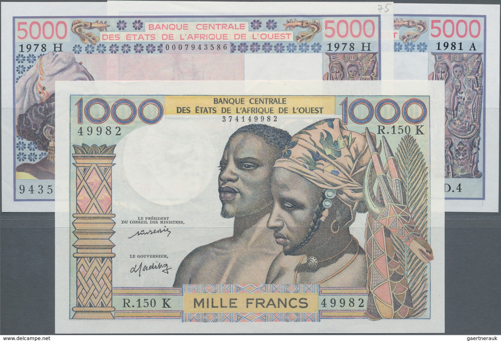 West African States / West-Afrikanische Staaten: Set With 3 Banknotes Comprising 1000 Francs ND Lett - Estados De Africa Occidental