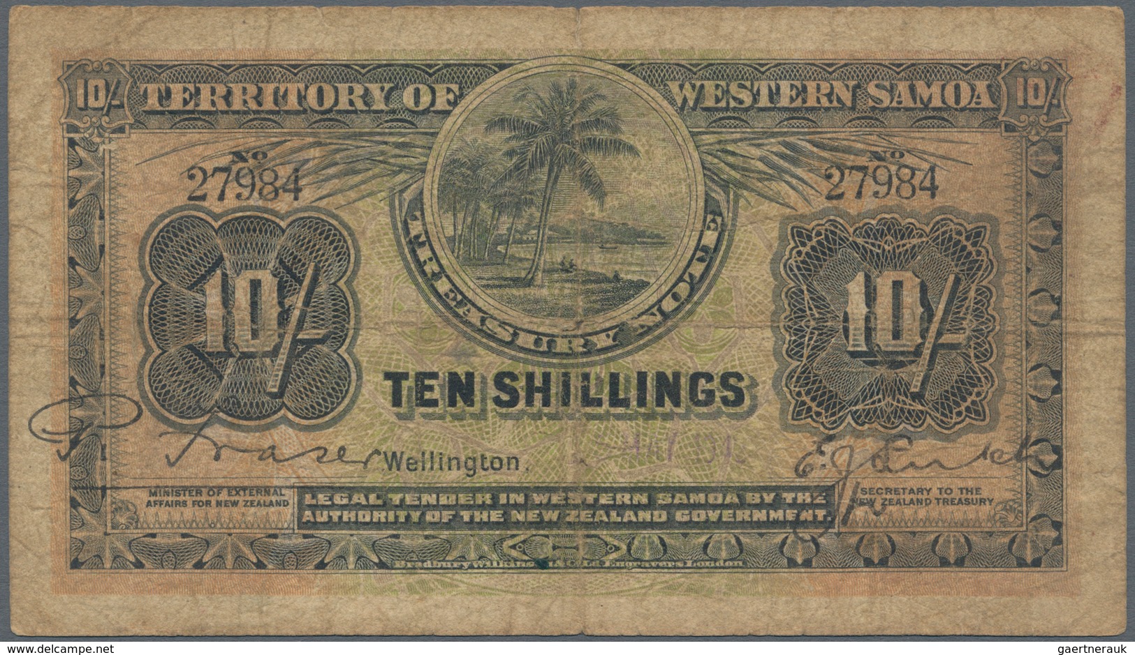 Western Samoa / West-Samoa: Territory Of Western Samoa 10 Shillings ND With Signature Title Left: "M - Samoa