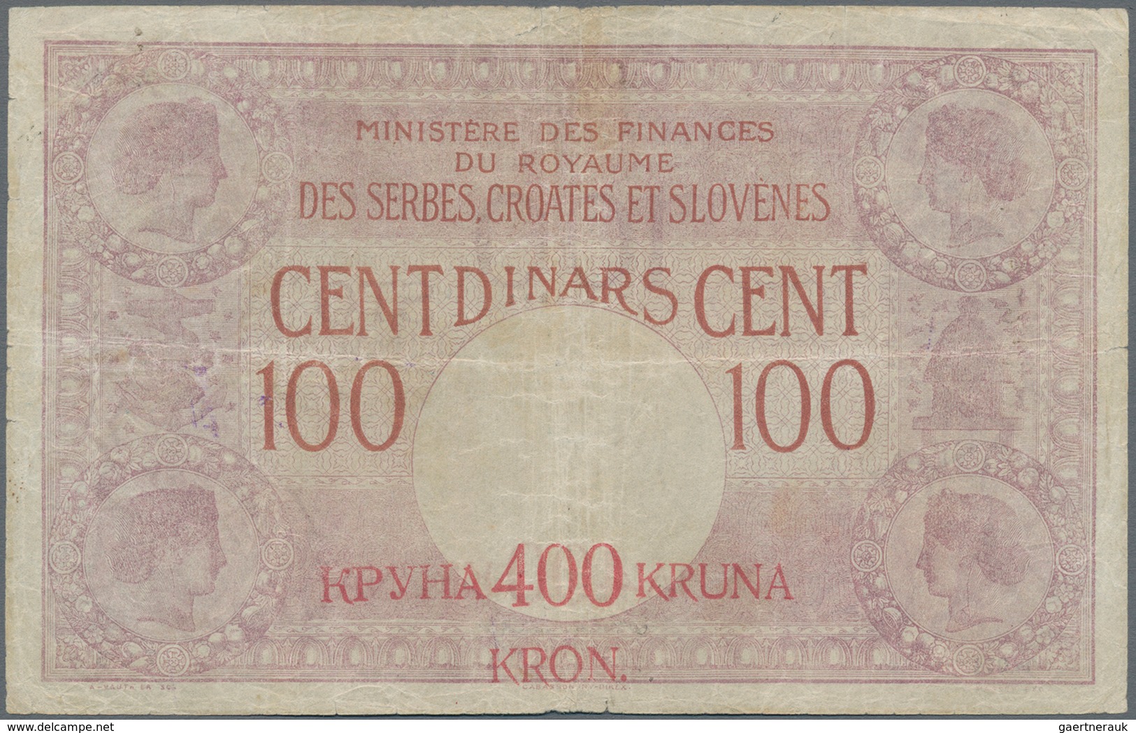 Yugoslavia / Jugoslavien: Kingdom Of Serbs, Croats And Slovenes 400 Kruna On 100 Dinara ND(1919), P. - Jugoslawien