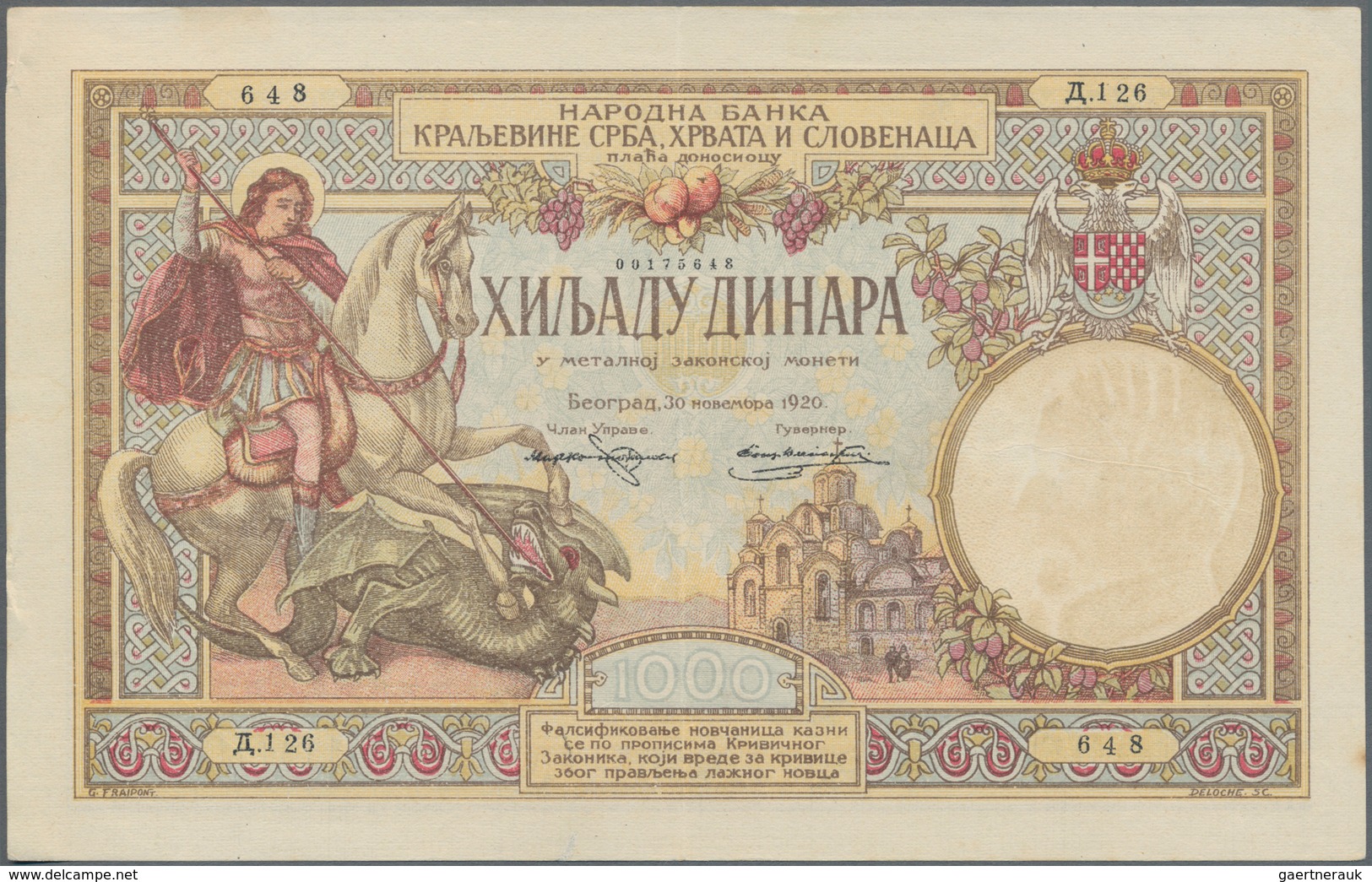 Yugoslavia / Jugoslavien: Kingdom Of Serbs, Croats And Slovenes 1000 Dinara 1920 Contemporary Forger - Joegoslavië