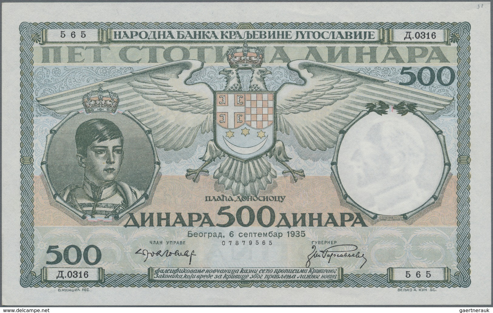 Yugoslavia / Jugoslavien: Kingdom of Yugoslavia set with 5 banknotes comprising 20, 100, 500 and 100