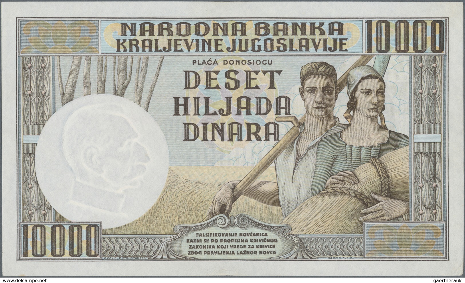 Yugoslavia / Jugoslavien: Kingdom Of Yugoslavia 10.000 Dinara 1936, P.34, Very Popular And Extraordi - Yugoslavia