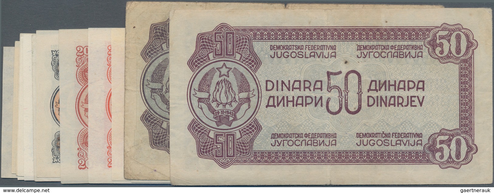 Yugoslavia / Jugoslavien: Set With 14 Banknotes Of The 1944 Partisan Issue, Comprising 3x 1, 2x 5, 3 - Yugoslavia