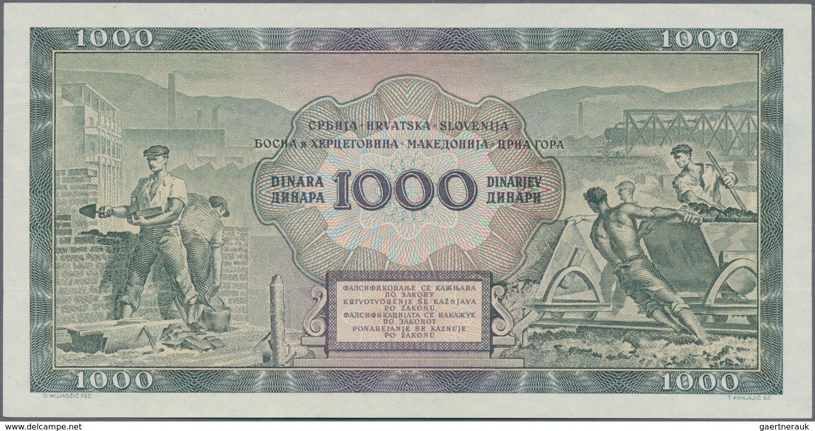 Yugoslavia / Jugoslavien: 1000 Dinara 1949 Unissued Series, P.67M In Perfect UNC Condition. Highly R - Jugoslawien