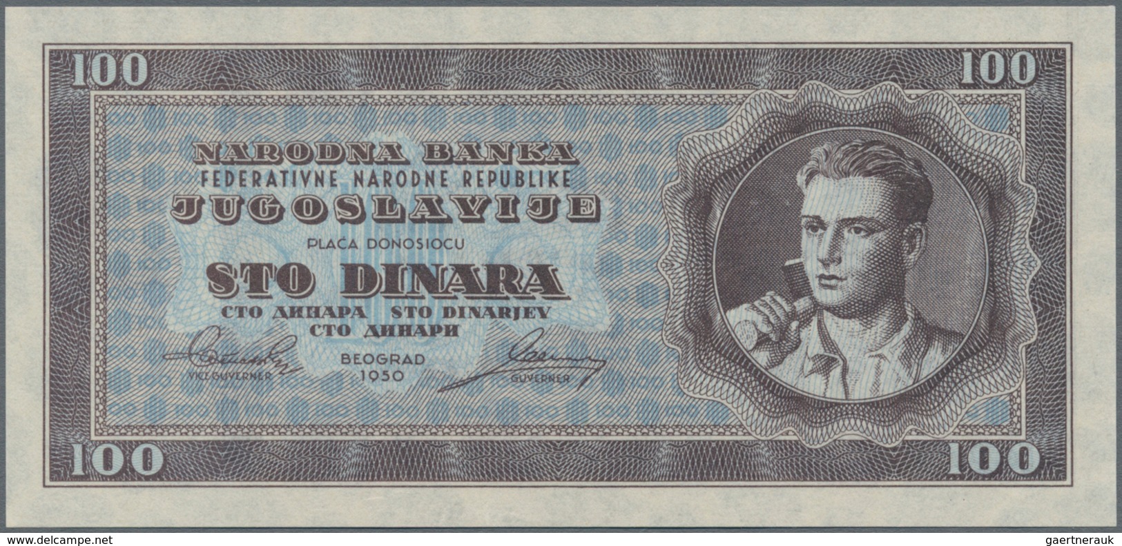 Yugoslavia / Jugoslavien: 100 Dinara 1950 Unissued Series, P.67V In Perfect UNC Condition. Very Rare - Jugoslawien