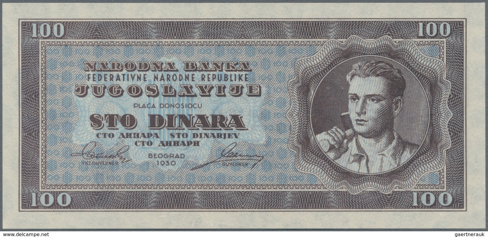 Yugoslavia / Jugoslavien: 100 Dinara 1950 Unissued Series, P.67V In Perfect UNC Condition. Very Rare - Joegoslavië