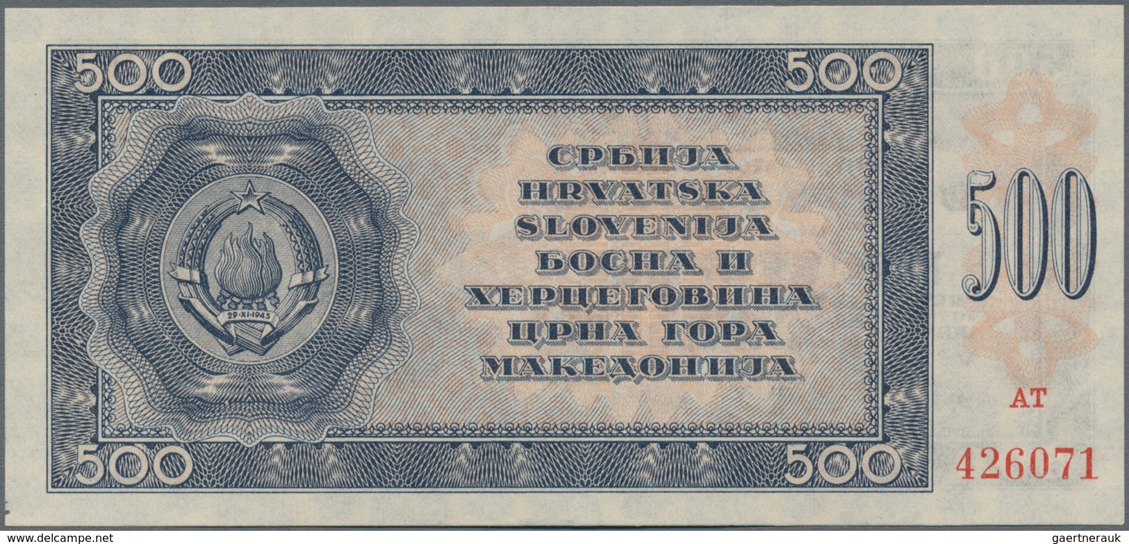 Yugoslavia / Jugoslavien: 500 Dinara 1950 Unissued Series, P.67W, Soft Vertical Bend At Right And Tr - Jugoslawien