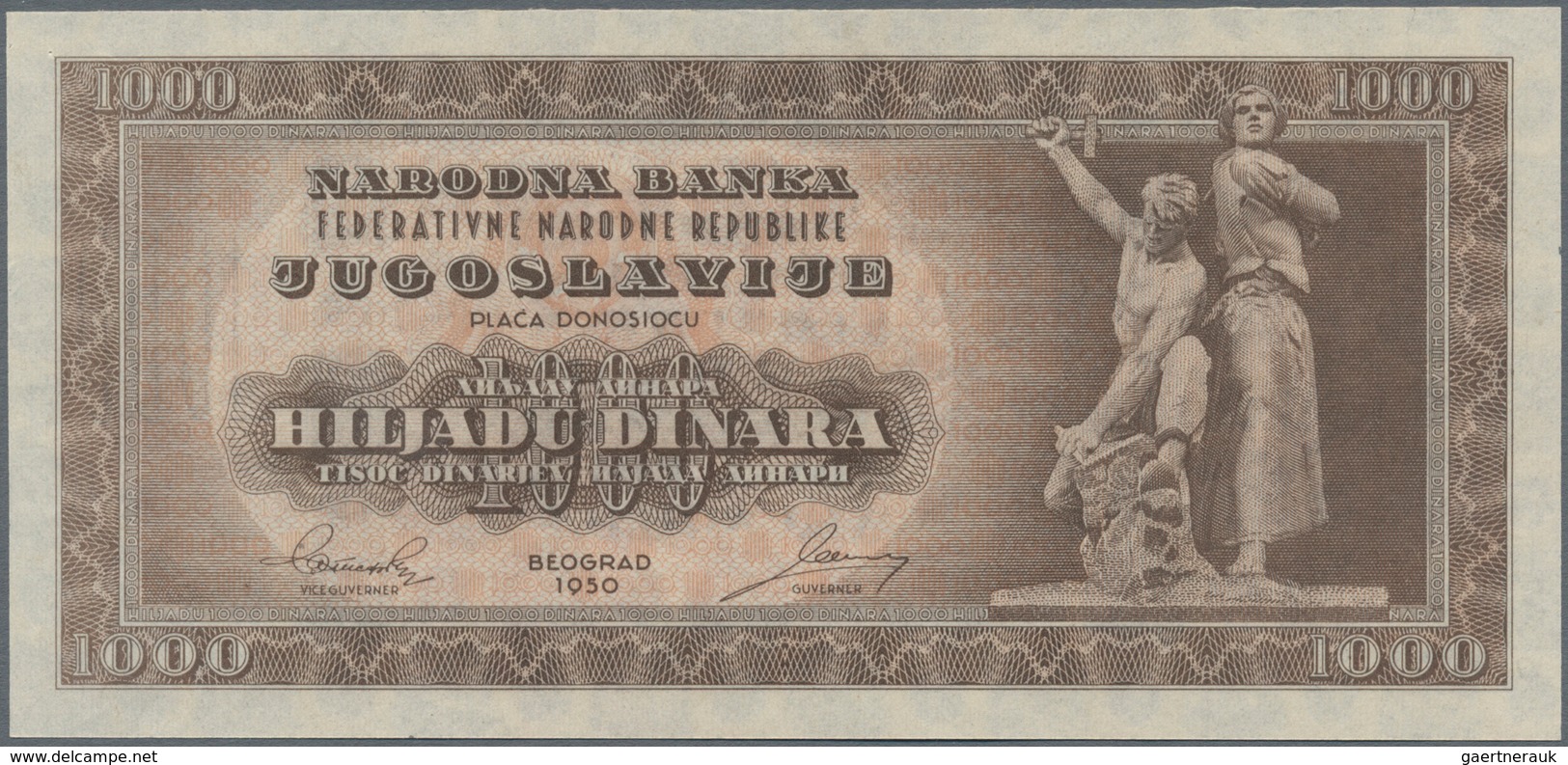 Yugoslavia / Jugoslavien: 1000 Dinara Unissued Series, P.67X, Unfolded And Almost Perfect, Just A Fe - Yugoslavia