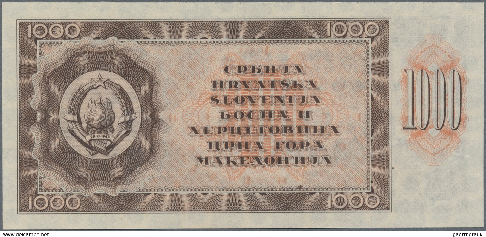 Yugoslavia / Jugoslavien: 1000 Dinara Unissued Series, P.67X, Unfolded And Almost Perfect, Just A Fe - Yugoslavia