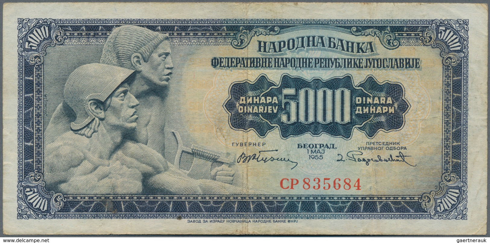 Yugoslavia / Jugoslavien: 5000 Dinara 1955, P.72b Key Note Of This Series With Some Handling Marks L - Yugoslavia
