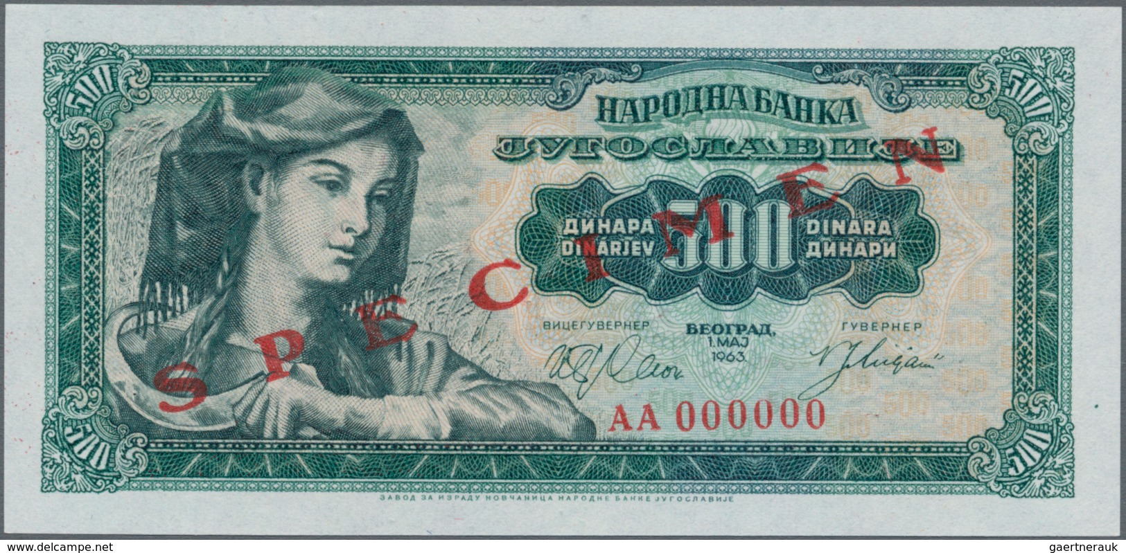 Yugoslavia / Jugoslavien: Complete Specimen Set Of The 1963 Series With 100, 500, 1000 And 5000 Dina - Yugoslavia